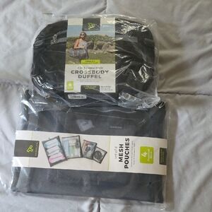 Travelon Black Crossbody Duffel and Mesh Pouches Set
